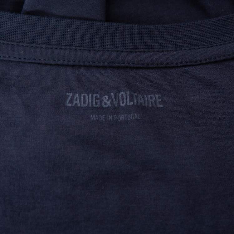Pre Owned Zadig and Voltaire Navy Blue Cotton Knit Short Sleeve Bella T-Shirt XS