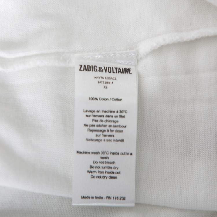 Pre Owned Zadig&Voltaire White Cotton Cutwork Detail Scoop Neck Anyta Rosace T-Shirt XS