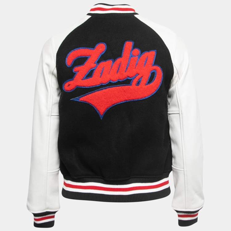 Pre Owned Zadig & Voltaire Black Wool Contrast Leather Sleeves Bomber Jacket XS