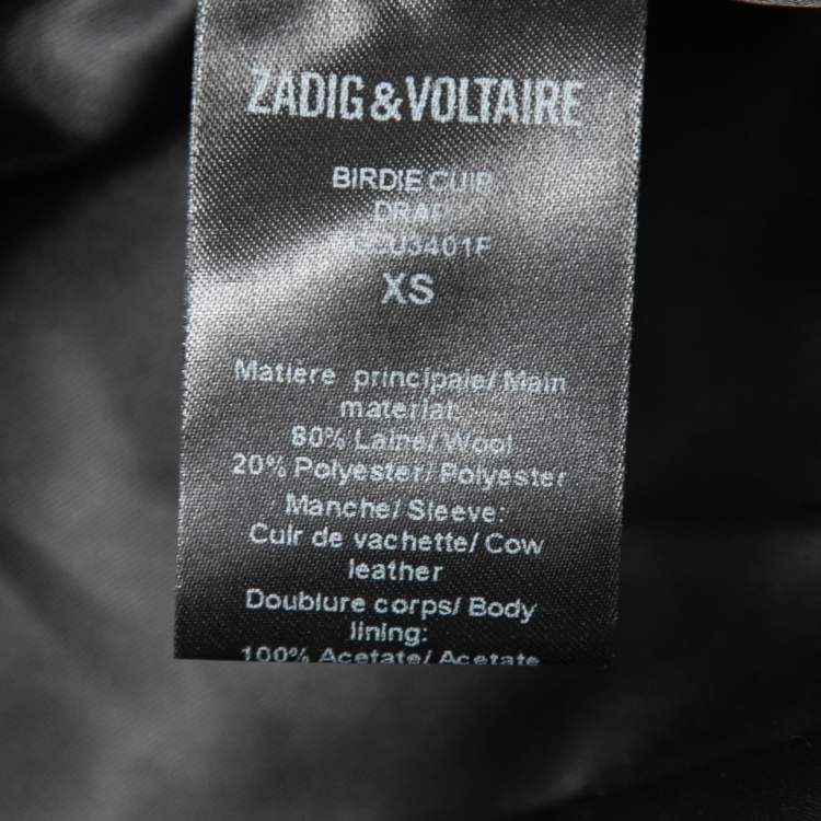 Pre Owned Zadig & Voltaire Black Wool Contrast Leather Sleeves Bomber Jacket XS