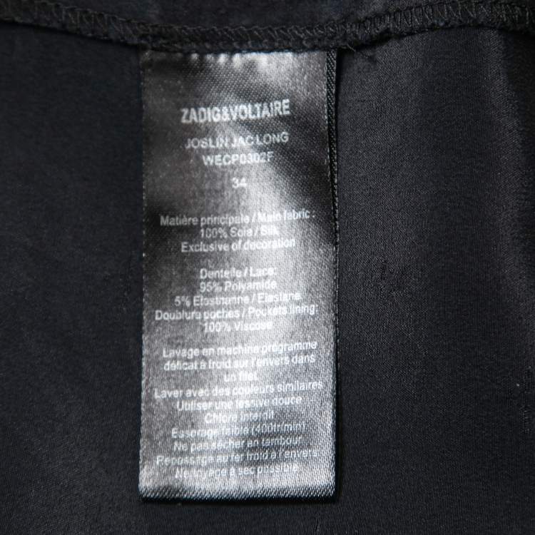 Pre Owned Zadig & Voltaire Midnight Blue Star Patterned Silk Lace Trimmed Skirt S