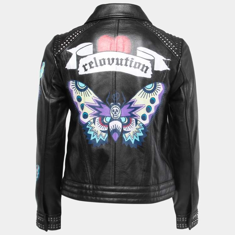 Pre Owned Zadig & Voltaire Black Painted Leather Biker Jacket XS