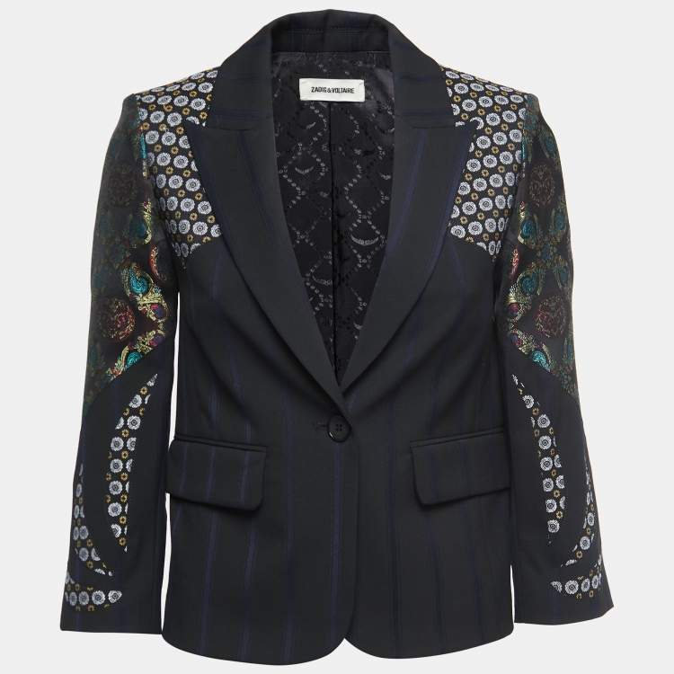 Pre Owned Zadig & Voltaire Black Crepe Mix Patch Detailed Single Breasted Jacket S