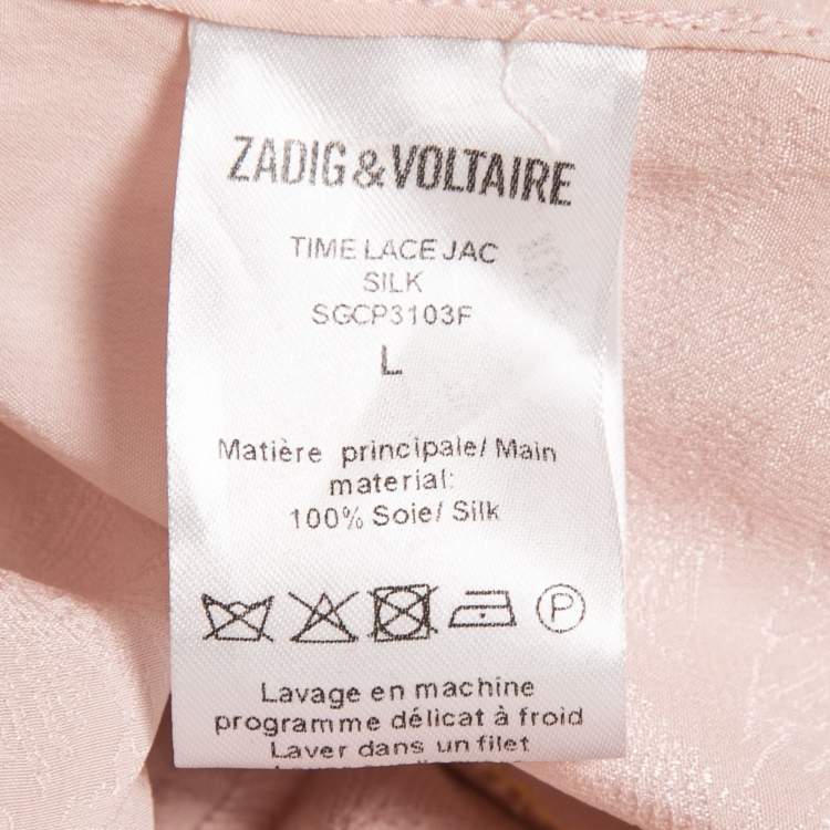 Pre Owned Zadig & Voltaire Pink Silk Lace Tie Detail Ruffled Top L
