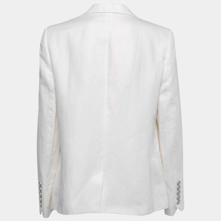 Pre Owned Zadig & Voltaire White Linen Blend Single Button Blazer L