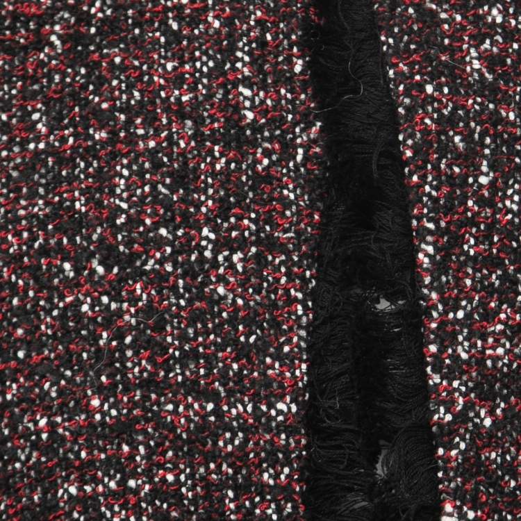 Pre Owned Zadig and Voltaire Black/Red Tweed Fringed Open Front Jacket M