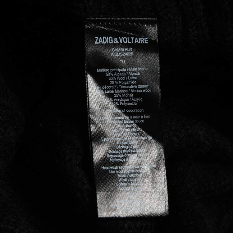Pre Owned Zadig & Voltaire Black Knit Open Front Asymmetrical Cardigan One Size