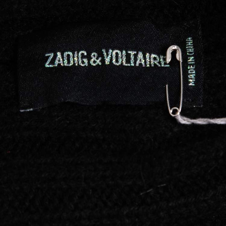 Pre Owned Zadig & Voltaire Black Knit Open Front Asymmetrical Cardigan One Size