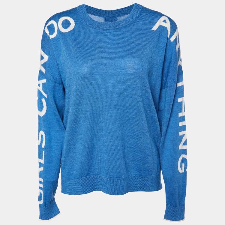 Pre Owned Zadig & Voltaire Blue Logo Intarsia Wool Knit Jumper XS