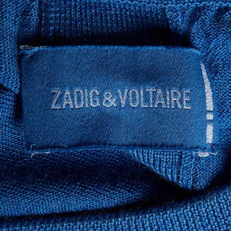 Pre Owned Zadig & Voltaire Blue Logo Intarsia Wool Knit Jumper XS