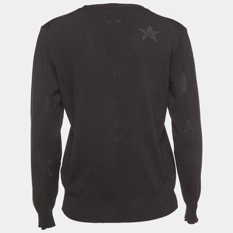 Pre Owned Zadig & Voltaire Black Star Patterned Tencel Knit Cardigan L
