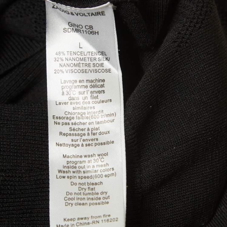 Pre Owned Zadig & Voltaire Black Star Patterned Tencel Knit Cardigan L