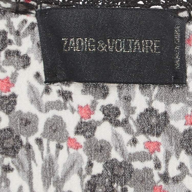 Pre Owned Zadig & Voltaire Black Floral Print Lace Trimmed Rivale Midi Dress M