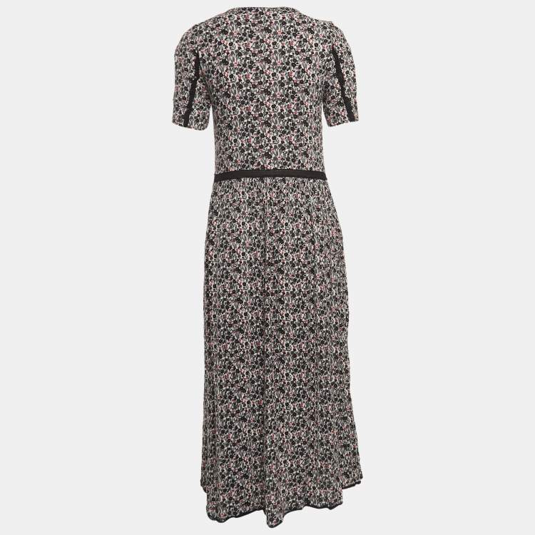 Pre Owned Zadig & Voltaire Black Floral Print Lace Trimmed Rivale Midi Dress M