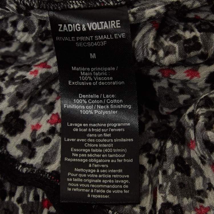 Pre Owned Zadig & Voltaire Black Floral Print Lace Trimmed Rivale Midi Dress M