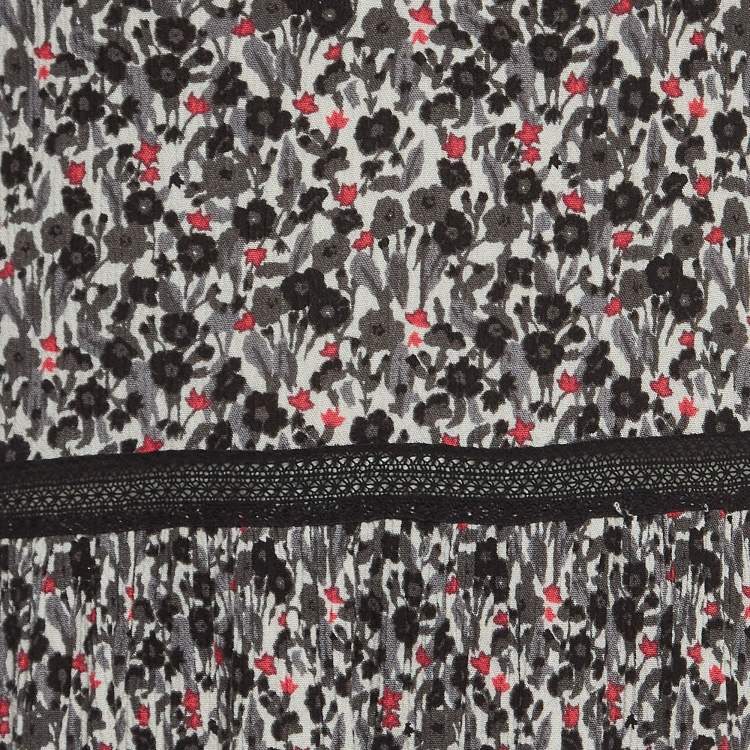 Pre Owned Zadig & Voltaire Black Floral Print Lace Trimmed Rivale Midi Dress M