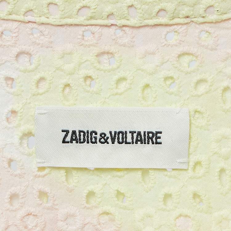 Pre Owned Zadig & Voltaire Pink/Yellow Eyelet Cotton Requim Camo Dress L