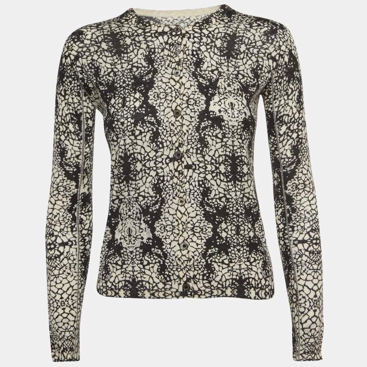 Pre Owned Zadig & Voltaire Black/White Abstract Print Cashmere Buttoned Cardigan S
