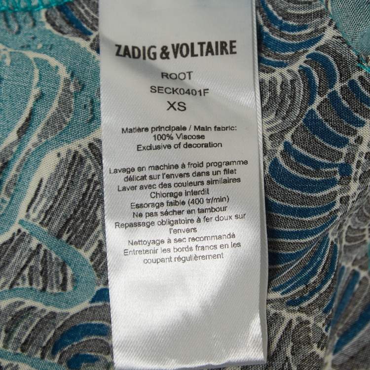 Pre Owned Zadig & Voltaire Blue Printed Crepe Asymmetrical Sleeveless Midi Dress XS