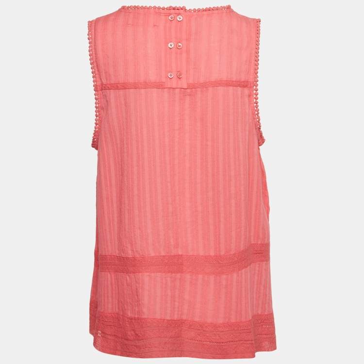Pre Owned Zadig & Voltaire Pink Lace Trim Cotton Sleeveless Blouse L