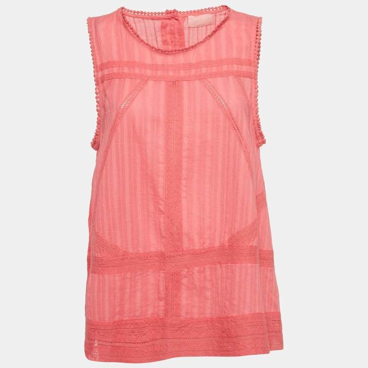 Pre Owned Zadig & Voltaire Pink Lace Trim Cotton Sleeveless Blouse L