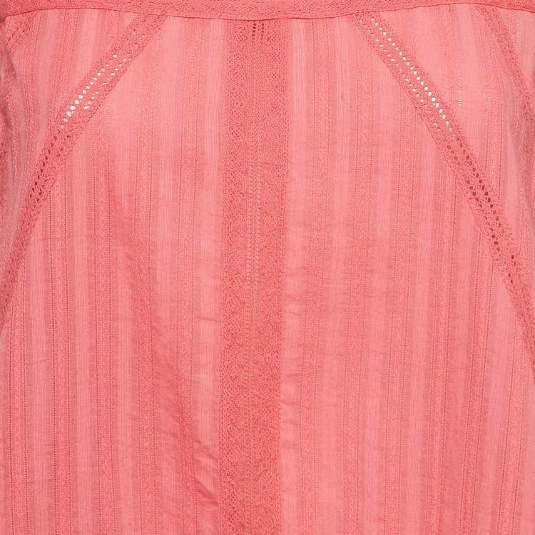 Pre Owned Zadig & Voltaire Pink Lace Trim Cotton Sleeveless Blouse L