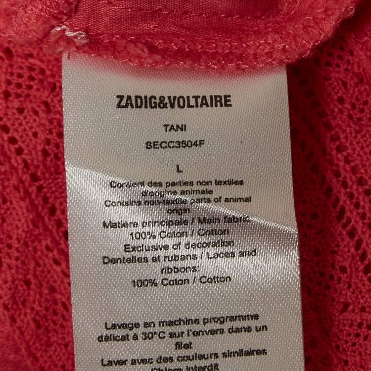 Pre Owned Zadig & Voltaire Pink Lace Trim Cotton Sleeveless Blouse L