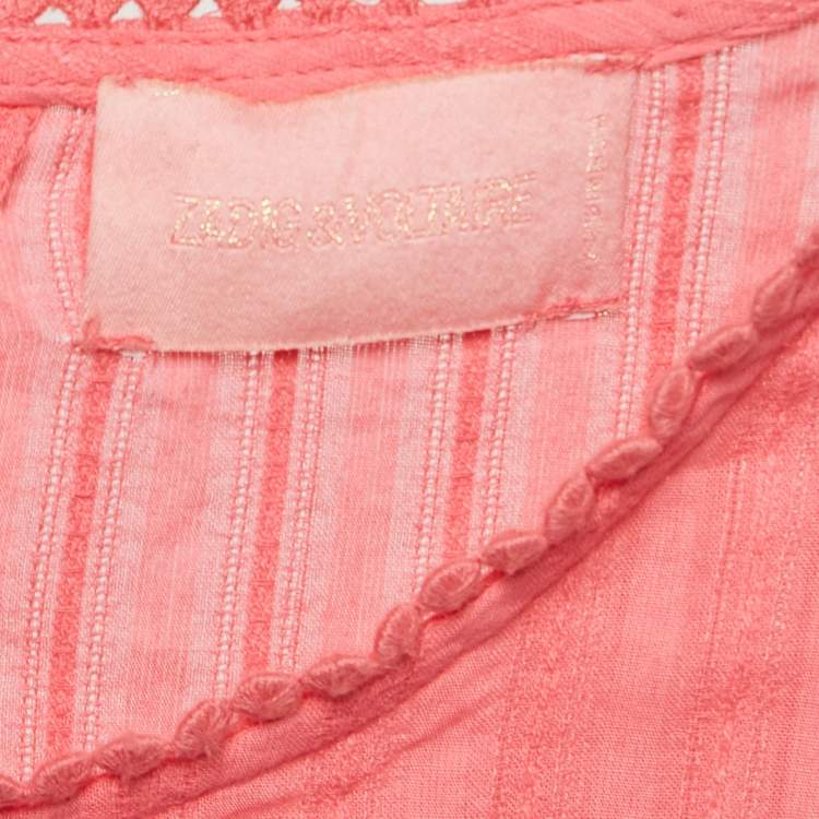 Pre Owned Zadig & Voltaire Pink Lace Trim Cotton Sleeveless Blouse L