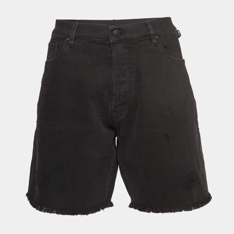 Pre Owned Zadig & Voltaire Black Distressed Denim Raw Edge Detail Shorts L Waist 34"