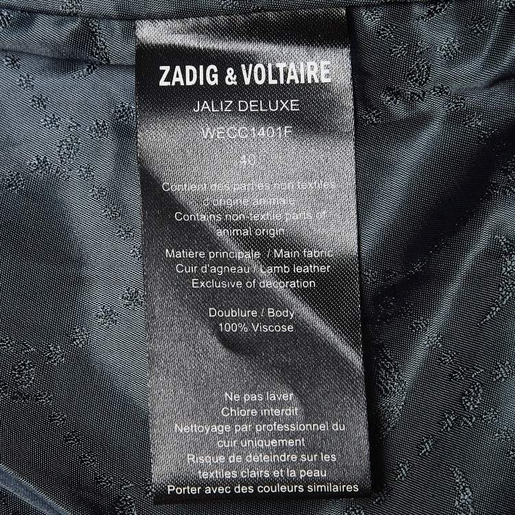 Pre Owned Zadig & Voltaire Black Leather Fringed Mini Skirt M