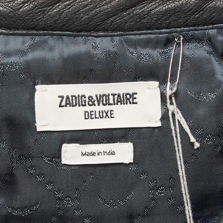 Pre Owned Zadig & Voltaire Black Leather Fringed Mini Skirt M