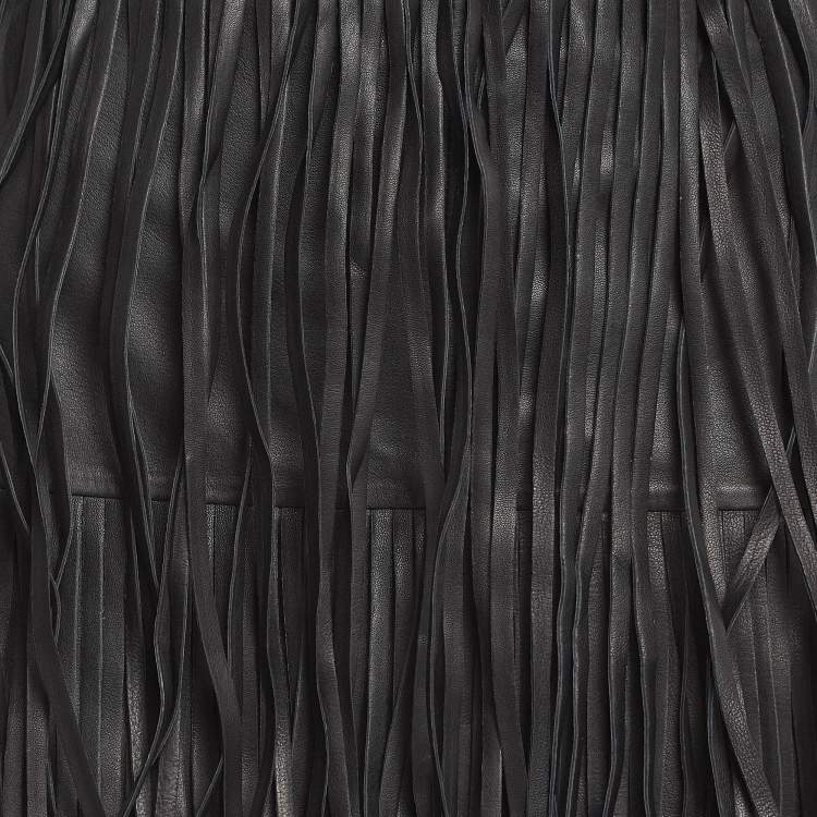 Pre Owned Zadig & Voltaire Black Leather Fringed Mini Skirt M