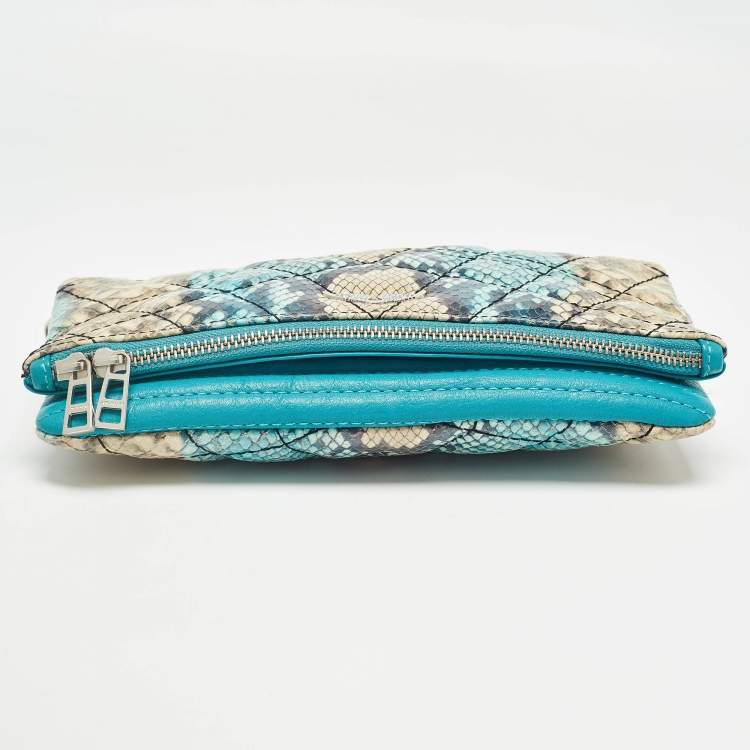 Pre Owned Zadig & Voltaire Multicolor Python Embossed Leather Rock Foldover Chain Clutch 