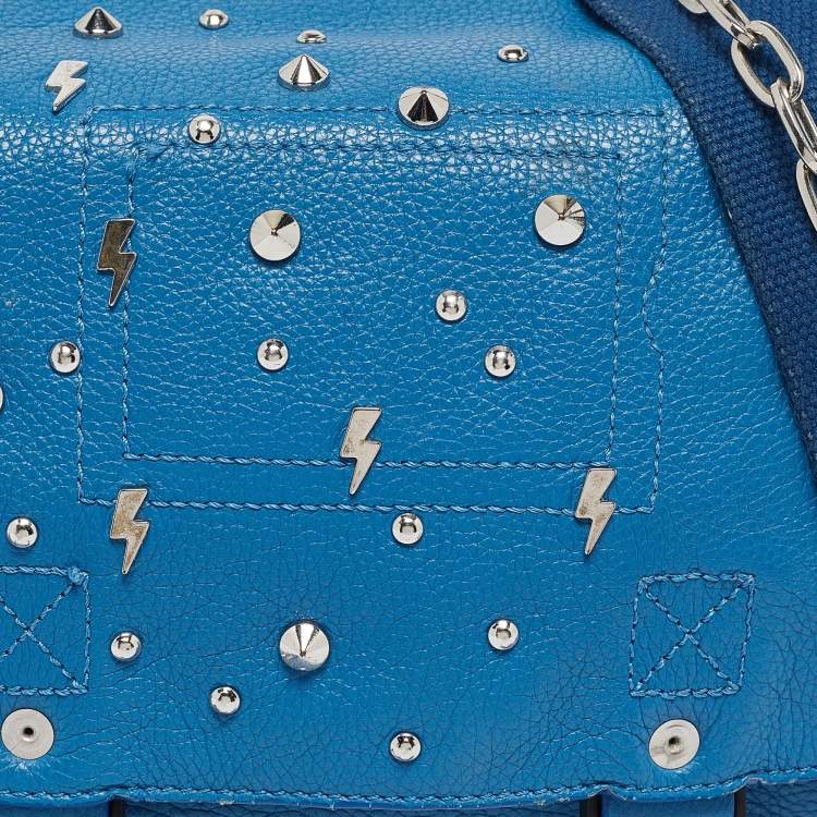 Pre Owned Zadig & Voltaire Blue Studded Leather Flap Crossbody Bag