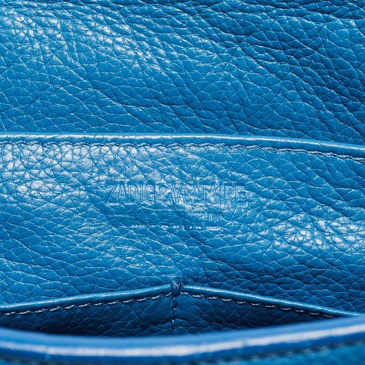 Pre Owned Zadig & Voltaire Blue Studded Leather Flap Crossbody Bag