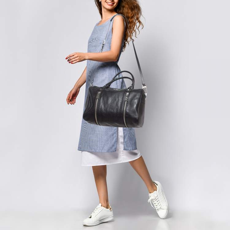 Pre Owned Zadig & Voltaire Black Leather Zip Boston Bag