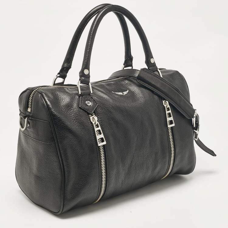 Pre Owned Zadig & Voltaire Black Leather Zip Boston Bag
