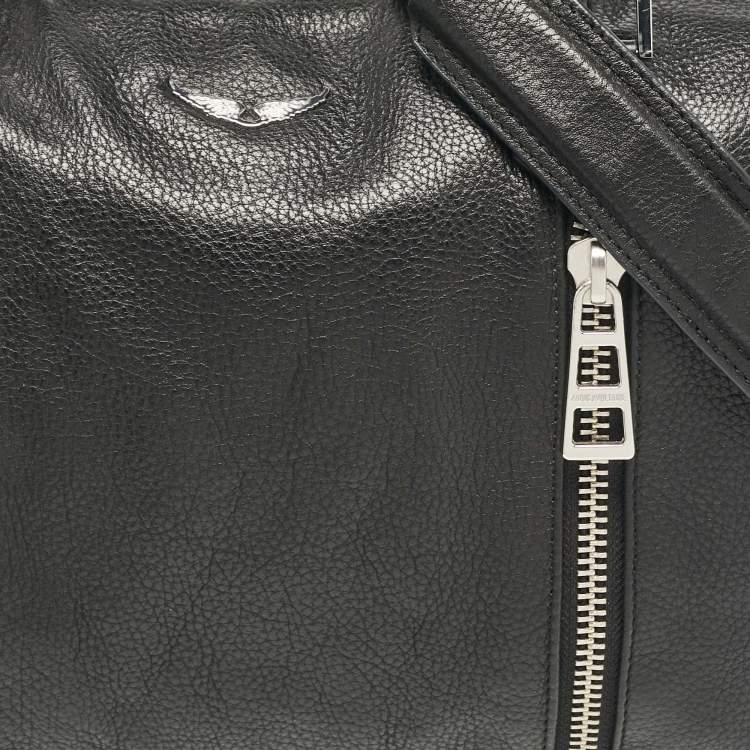 Pre Owned Zadig & Voltaire Black Leather Zip Boston Bag