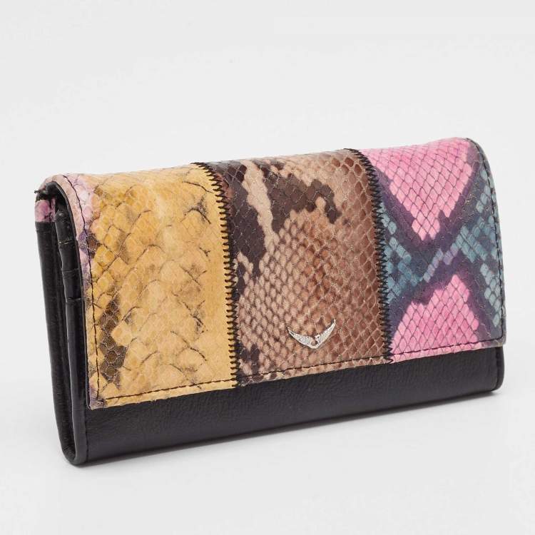 Pre Owned Zadig & Voltaire Multicolor Python Embossed and Leather Flap Continental Wallet