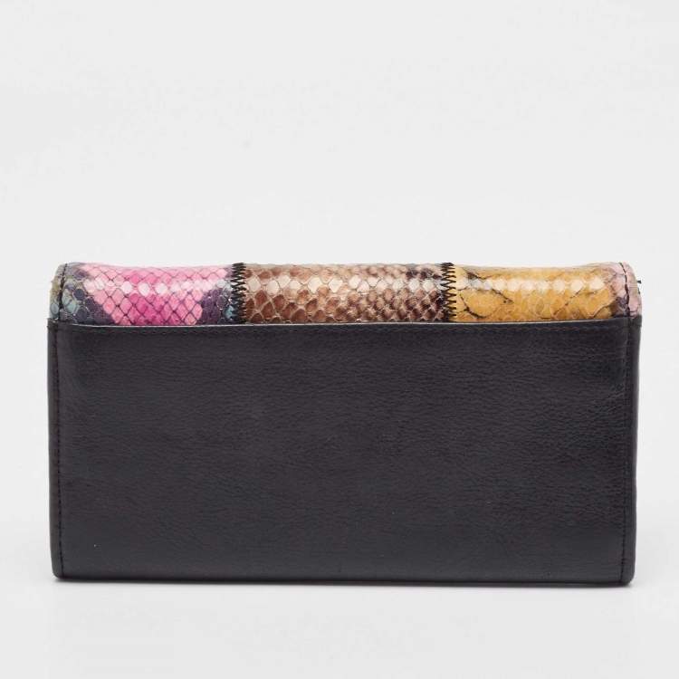 Pre Owned Zadig & Voltaire Multicolor Python Embossed and Leather Flap Continental Wallet