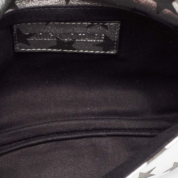 Pre Owned Zadig & Voltaire Silver/Black Leather Circus Star Rock Foldover Clutch Bag