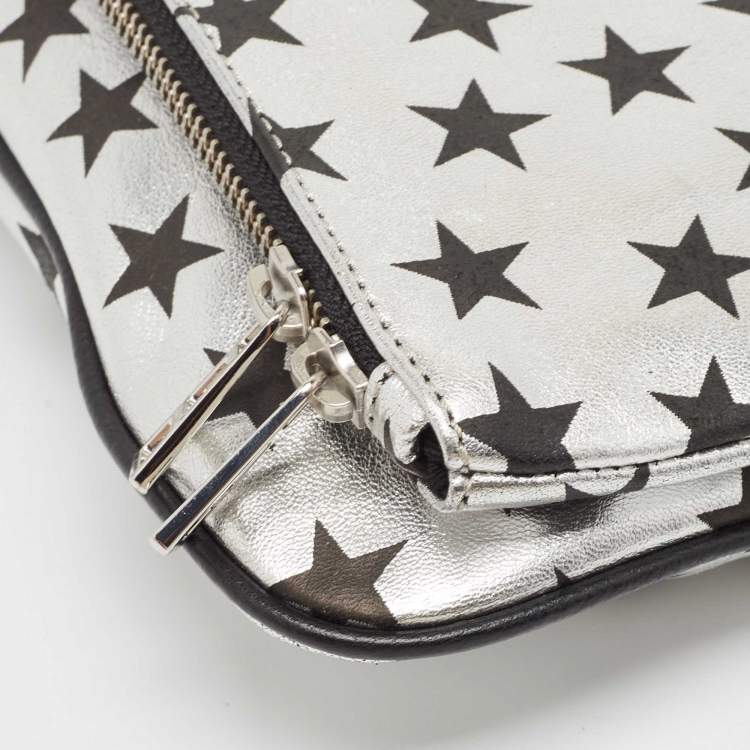 Pre Owned Zadig & Voltaire Silver/Black Leather Circus Star Rock Foldover Clutch Bag
