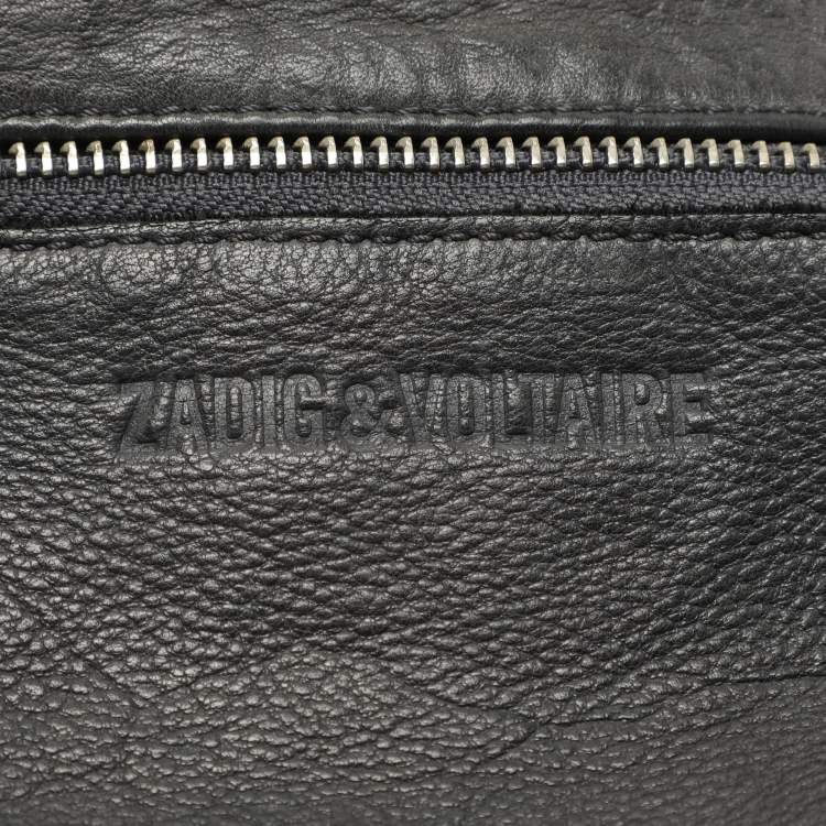 Pre Owned Zadig & Voltaire Grey Leather Rock Chain Link Pochette Shoulder Bag