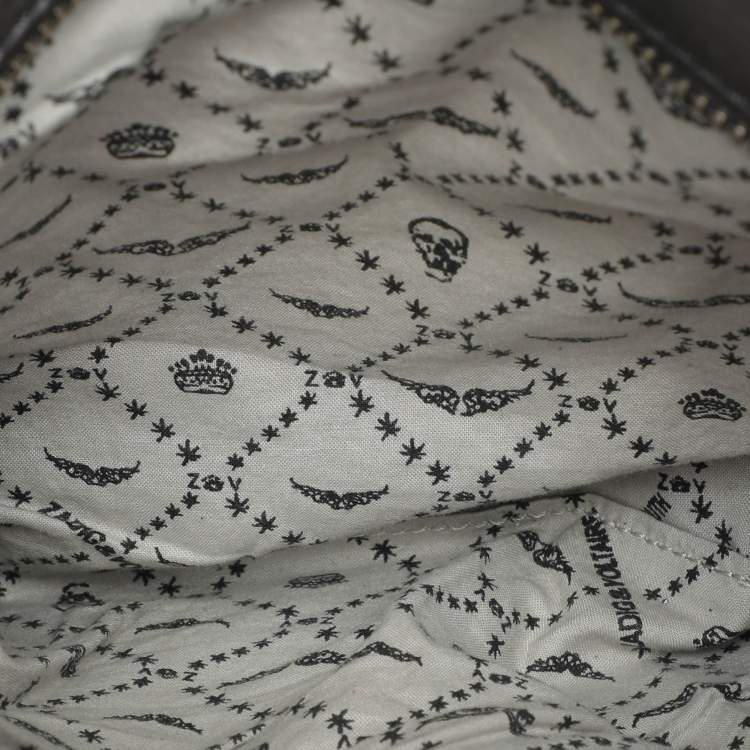 Pre Owned Zadig & Voltaire Grey Leather Rock Chain Link Pochette Shoulder Bag