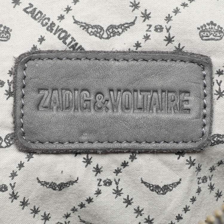 Pre Owned Zadig & Voltaire Grey Leather Rock Chain Link Pochette Shoulder Bag