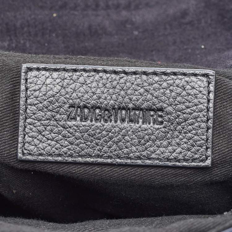Pre Owned Zadig & Voltaire Black/Navy Blue Leather and Suede Patchwork Flap Shoulder Bag