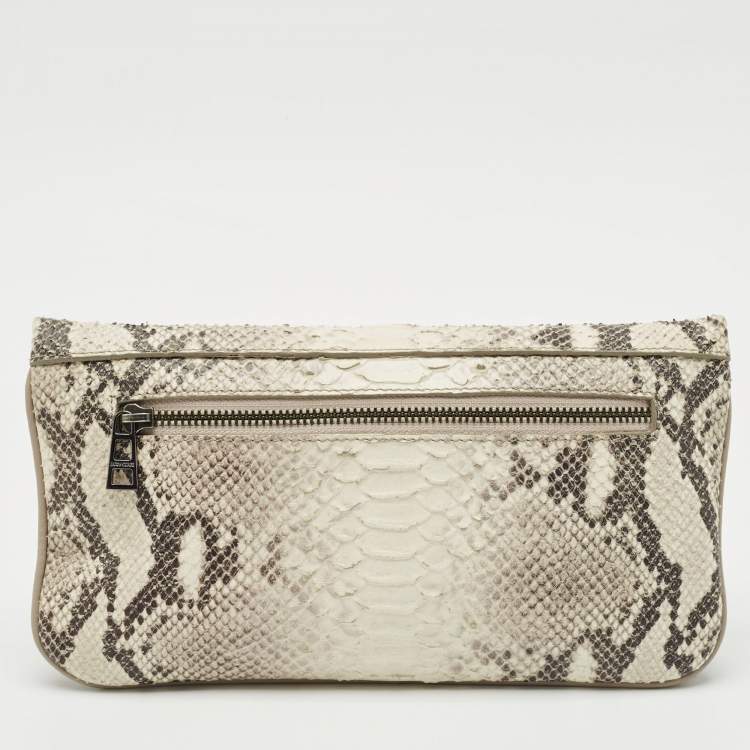 Pre Owned Zadig & Voltaire Grey Python Embossed Leather Rock Foldover Clutch Bag