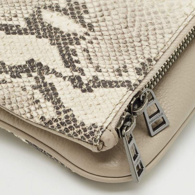 Pre Owned Zadig & Voltaire Grey Python Embossed Leather Rock Foldover Clutch Bag