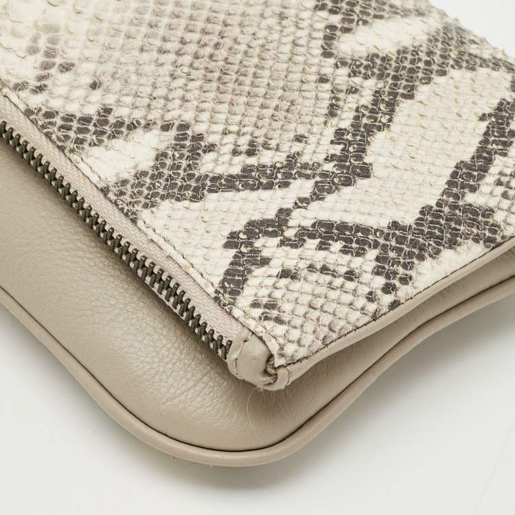 Pre Owned Zadig & Voltaire Grey Python Embossed Leather Rock Foldover Clutch Bag
