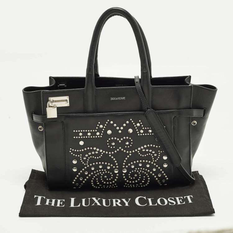 Pre Owned Zadig & Voltaire Candide Embellished Medium Black Leather Tote